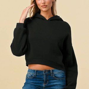 NWT Heart & Hips Cropped Fleece Hoodie--Black